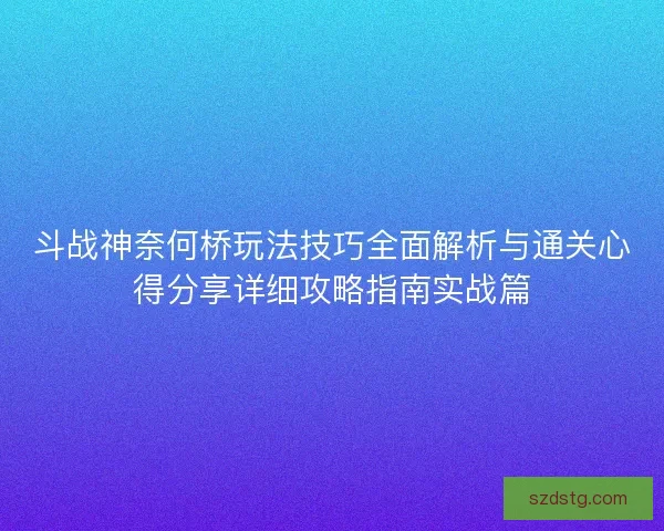斗战神奈何桥玩法技巧全面解析与通关心得分享详细攻略指南实战篇
