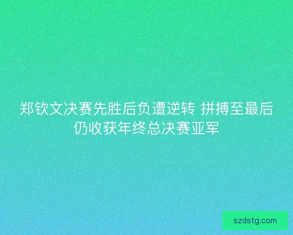 郑钦文决赛先胜后负遭逆转 拼搏至最后仍收获年终总决赛亚军